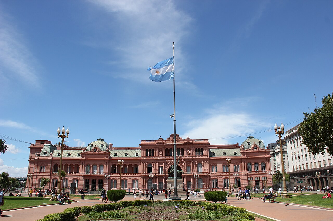 The pink Casa Rosada facing Plaza de Mayo in Buenos Aires.